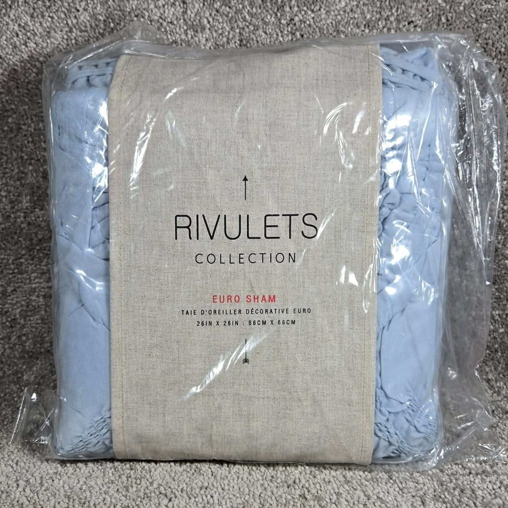 Anthropologie Rivulets Euro Sham Sky Ciel Blue 100% Cotton Ruched Textured 26x26